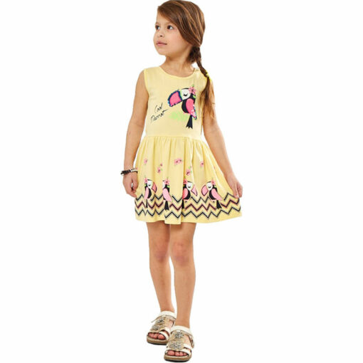 Φόρεμα αμάνικο με τύπωμακαι παγιέτες "Cool Parrot"