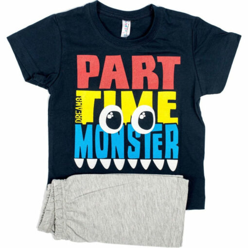 Πιτζάμα με κοντομάνικη μπλούζα και σορτσάκι "Part time monster"