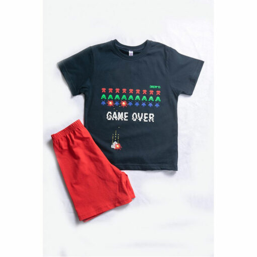 Πιτζάμα με κοντομάνικη μπλούζα και σορτσάκι "Game over"