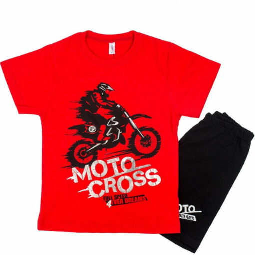 Πιτζάμα με κοντομάνικη μπλούζα και σορτσάκι "Moto cross"