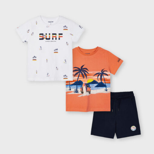 Σετ δύο κοντομάνικες μπλούζες με βερμούδα "Surf"