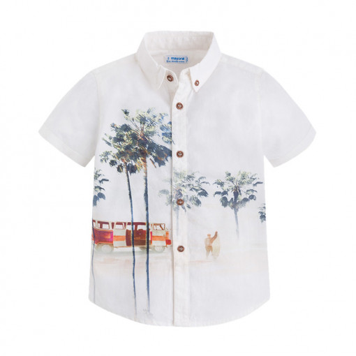 Άσπρο πουκάμισο κοντομάνικο με κουμπιά "Διακοπές"