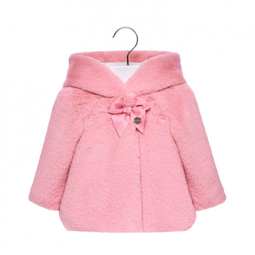 Ζακέτα - παλτό γούνινο ροζ με κουκούλα "Φιόγκος"