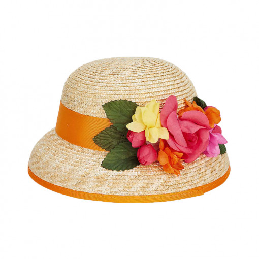 Καπέλο ψάθινο πορτοκαλί "Λουλούδια"