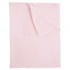 Κουβέρτα ροζ αγκαλιάς πλεκτή διάτρητη διπλωμένη
