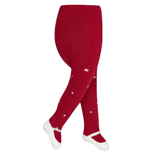 Κόκκινο καλσόν χοντρό με σχέδιο παπουτσάκια πλάγια