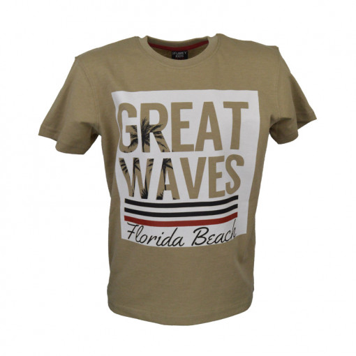 Μπεζ μπλούζα κοντομάνικη "Great Waves"