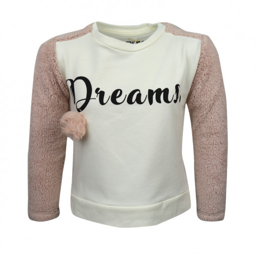 Μπλούζα εκρού μακρυμάνικη με γούνινα μανίκια "Dreams"