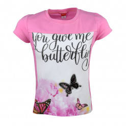 Μπλούζα κοντομάνικη ροζ με πεταλούδες "You Give Me Butterflies"