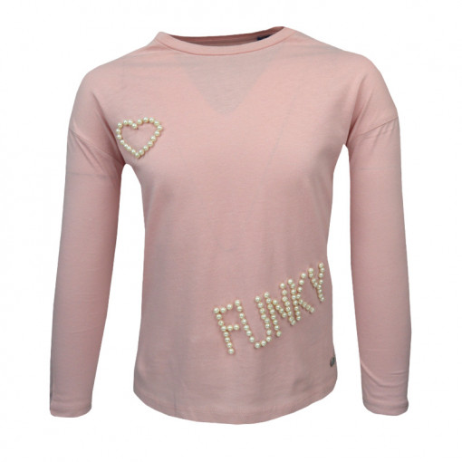 Μπλούζα ροζ μακρυμάνικη με στάμπα από πέρλες "Funky"