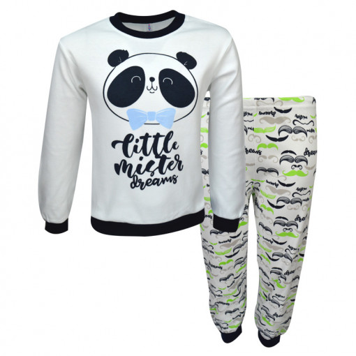 Πιτζάμα με άσπρη μακρυμάνικη μπλούζα και παντελόνι "Panda"
