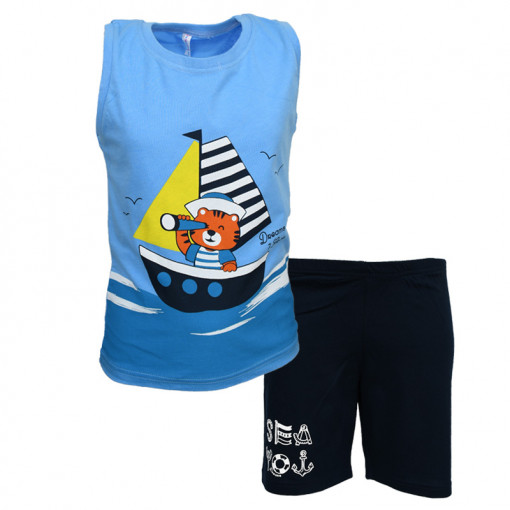 Πιτζάμα με αμάνικη μπλούζα γαλάζια και σοτσάκι μαύρο "Seven Seas"