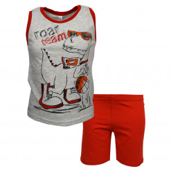 Πιτζάμα με αμάνικη μπλούζα γκρι και σοτσάκι κόκκινο "Roar Team"