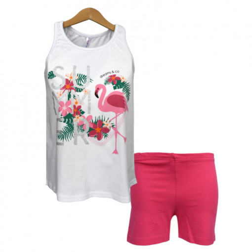 Πιτζάμα με αμάνικη μπλούζα λευκή και σορτσάκι φούξια "Flamingo"