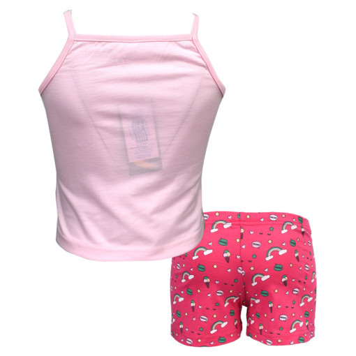 Πιτζάμα με αμάνικη μπλούζα ροζ και σοτσάκι φούξια "Ice Cream" πίσω μέρος