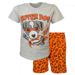 Πιτζάμα με γκρι κοντομάνικη μπλούζα και πορτοκαλί σορτσάκι "Super Dog"