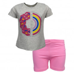 Πιτζάμα με γκρι κοντομάνικη μπλούζα και ροζ σορτσάκι "Be Bright"