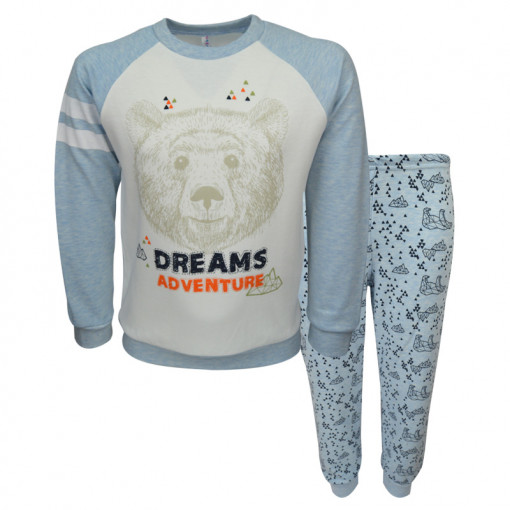 Πιτζάμα με εκρού μακρυμάνικη μπλούζα και γαλάζια παντελόνι "Αρκούδα"