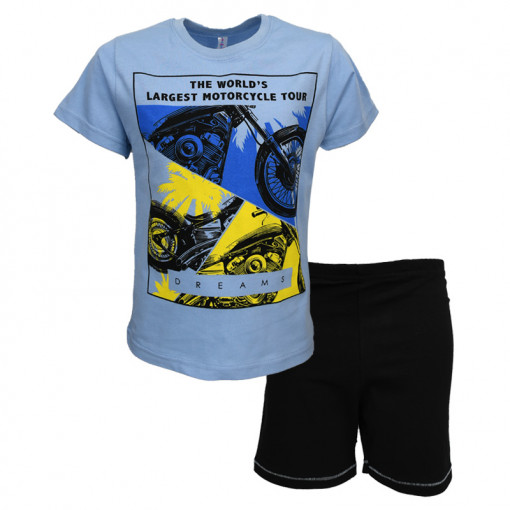 Πιτζάμα με κοντομάνικη μπλούζα γαλάζια και σορτσάκι μαύρο "Motorcycle"