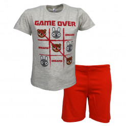 Πιτζάμα με κοντομάνικη μπλούζα γκρι και σορτσάκι κόκκινο "Game Over"