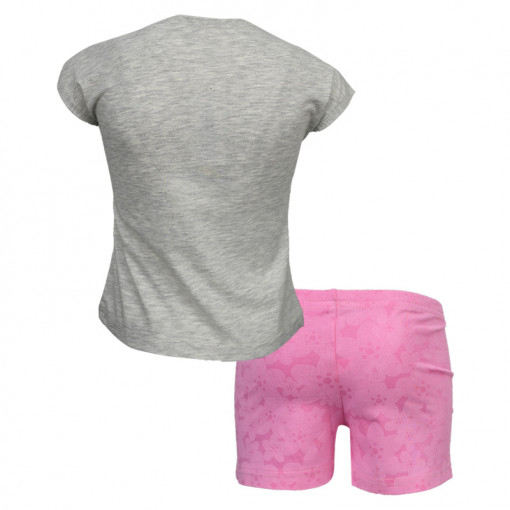 Πιτζάμα με κοντομάνικη μπλούζα γκρι και σοτσάκι ροζ "Τρίλιζα" πίσω μέρος