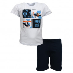 Πιτζάμα με κοντομάνικη μπλούζα λευκή και σορτσάκι μπλε "Air Life"