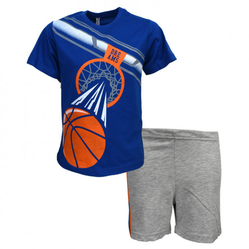 Πιτζάμα με κοντομάνικη μπλούζα μπλε και σορτσάκι γκρι "Basket"