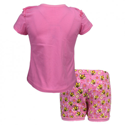 Πιτζάμα με κοντομάνικη μπλούζα ροζ και σορτσάκι ροζ "Bee" πίσω μέρος