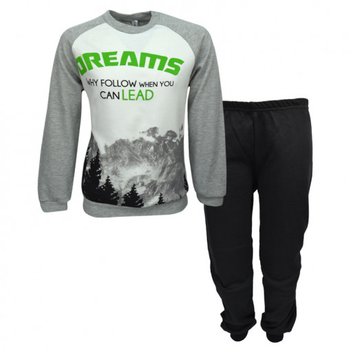 Πιτζάμα με μακρυμάνικη μπλούζα γκρι και παντελόνι μαύρο "Dreams"
