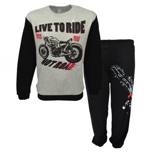Πιτζάμα με μακρυμάνικη μπλούζα και μαύρο παντελόνι "Motorcycle"