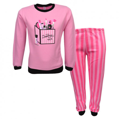 Πιτζάμα με μακρυμάνικη μπλούζα ροζ και παντελόνι ροζ "Μακιγιάζ"