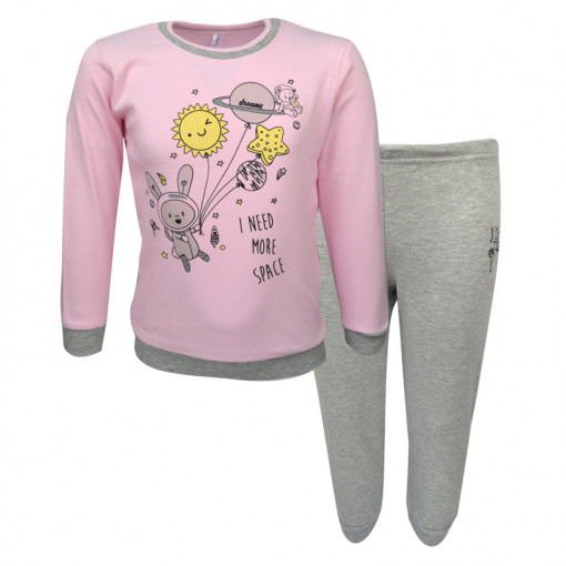 Πιτζάμα με ροζ μακρυμάνικη μπλούζα και γκρι παντελόνι "I Need More Space"