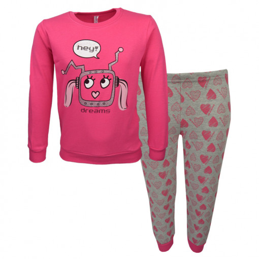 Πιτζάμα με ροζ μακρυμάνικη μπλούζα και γκρι παντελόνι "Robot"