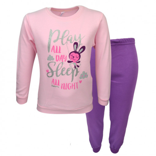Πιτζάμα με ροζ μακρυμάνικη μπλούζα και μωβ παντελόνι "Play Sleep"