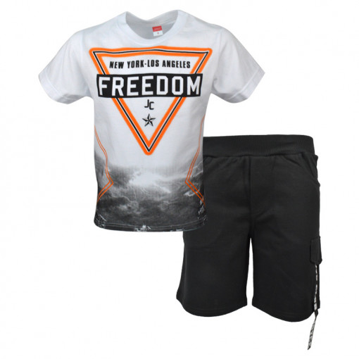 Σετ άσπρη κοντομάνικη μπλούζα με μαύρη βερμούδα φόρμα "Freedom"