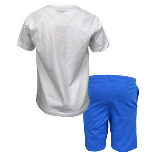 Σετ άσπρη κοντομάνικη μπλούζα με μπλε φόρμα βερμούδα "Catch the Wave" πίσω μέρος