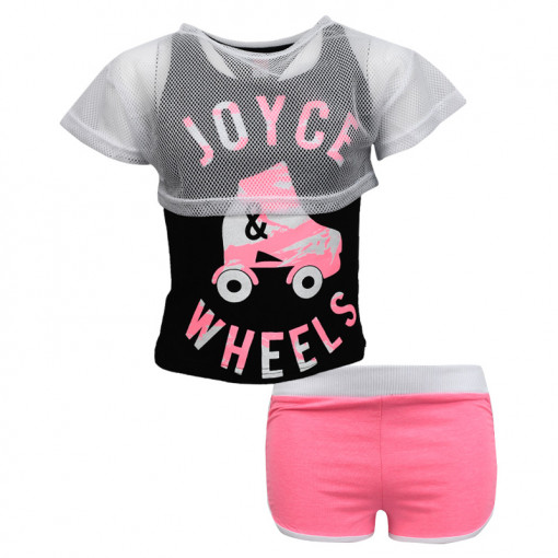 Σετ αμάνικη μπλούζα μαύρη με σορτσάκι ροζ "Joyce Wheels"