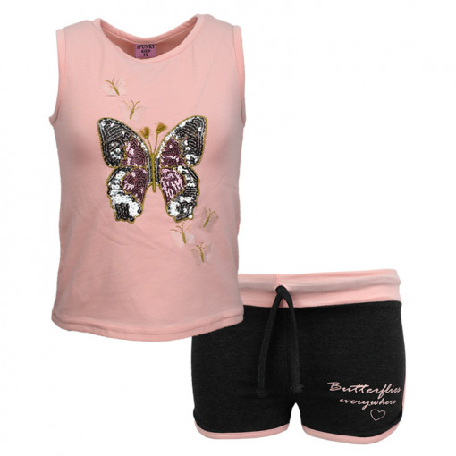 Σετ αμάνικη μπλούζα ροζ με σορτσάκι μαύρο "Πεταλούδα"