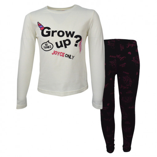Σετ εκρού μακρυμάνικη μπλούζα με μαύρο κολάν "Grow Up"