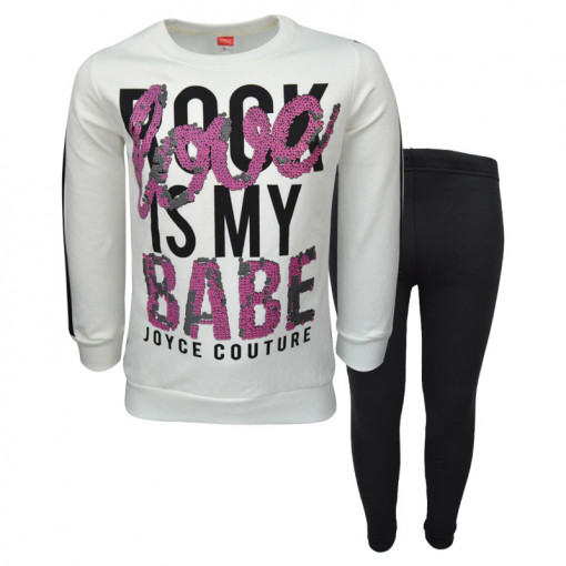 Σετ εκρού μακρυμάνικη μπλούζα με μαύρο κολάν "Rock Babe"