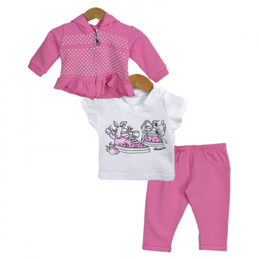 Σετ ζακέτα ροζ με κουκούλα και κοντομάνικη λευκή μπλούζα με παντελόνι ροζ "Παπούτσια"