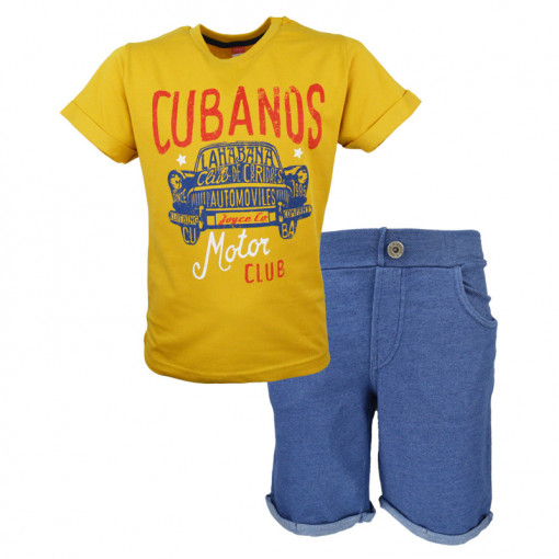 Σετ κίτρινη κοντομάνικη μπλούζα με μπλε σορτσάκι φόρμα "Cubanos"