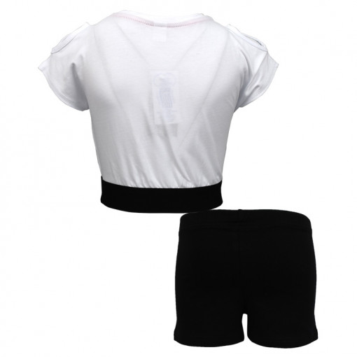 Σετ κοντομάνικη κοντή μπλούζα λευκή με σορτσάκι μαύρο "Yes!" πίσω μέρος
