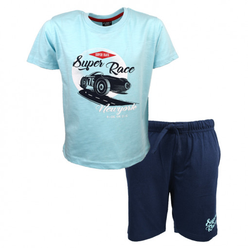 Σετ κοντομάνικη μπλούζα γαλάζια με βερμούδα μπλε "Super Race"
