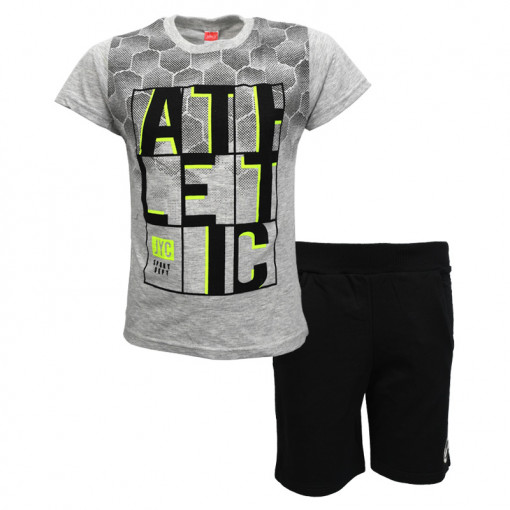 Σετ κοντομάνικη μπλούζα γκρι με φόρμα βερμούδα μαύρη "Athletic"