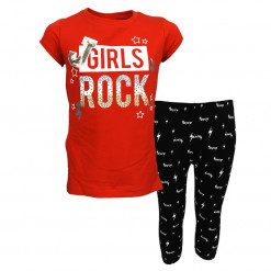 Σετ κοντομάνικη μπλούζα κόκκινη με κολάν μαύρο "Girls Rock"