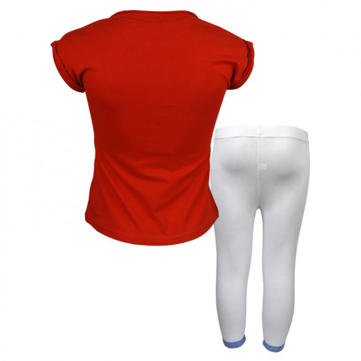 Σετ κοντομάνικη μπλούζα κόκκινη με φόρμα παντελόνι λευκό "Love Summer" πίσω μέρος