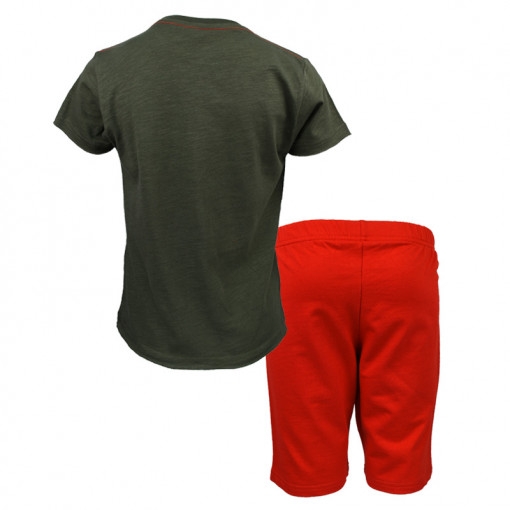Σετ κοντομάνικη μπλούζα λαδί με βερμούδα σορτσάκι κόκκινο "Cool Summer" πίσω μέρος