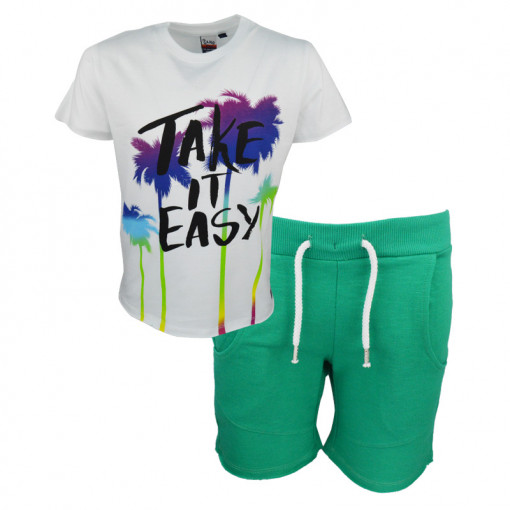 Σετ κοντομάνικη μπλούζα λευκή και βερμούδα πράσινη "Take It Easy"
