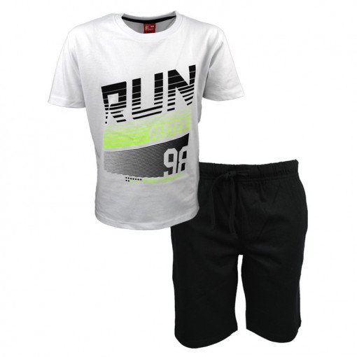 Σετ κοντομάνικη μπλούζα λευκή με βερμούδα μαύρη "Run 98"